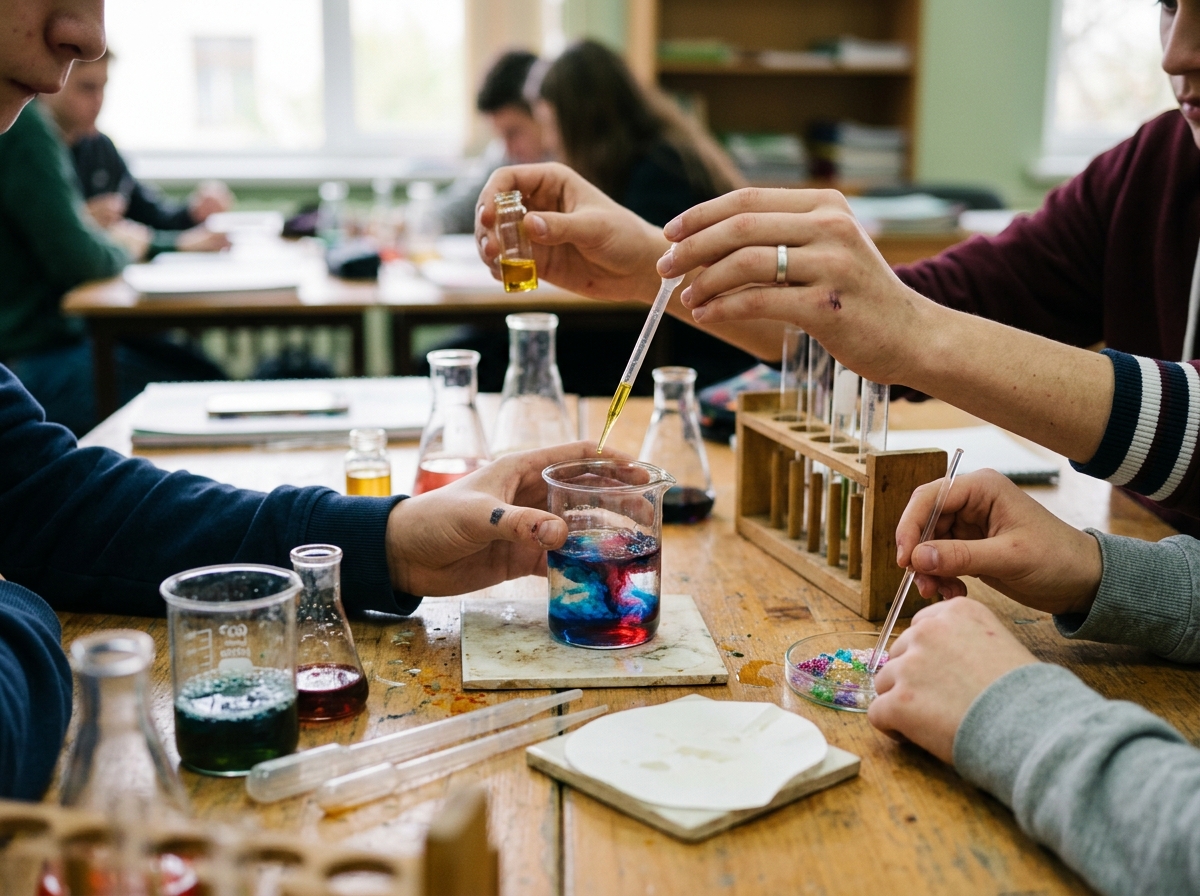 Students’ hands working on a class project