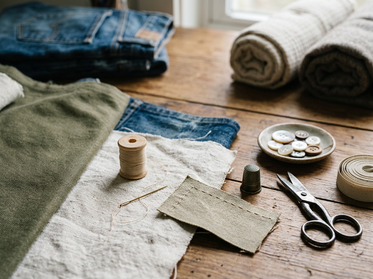 Fabric textures and accessories on a table
