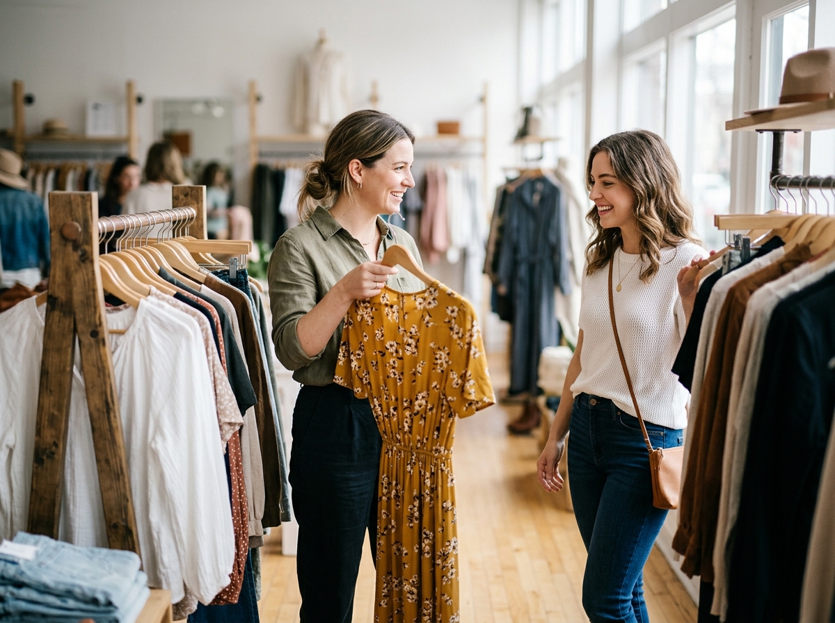 Stylist helping a customer choose an outfit