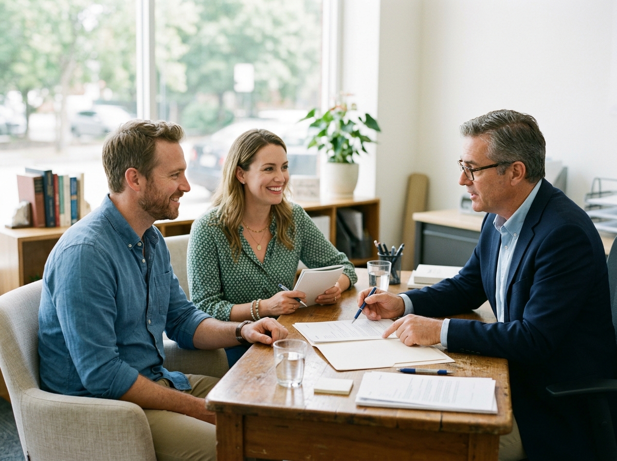 Adviser explaining options to a couple