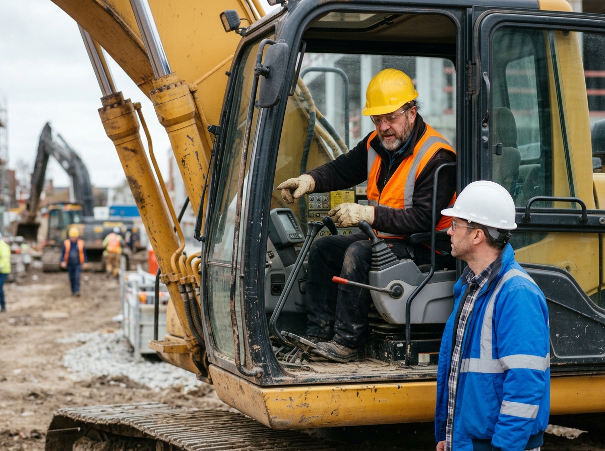 Operator explaining machine controls to a client