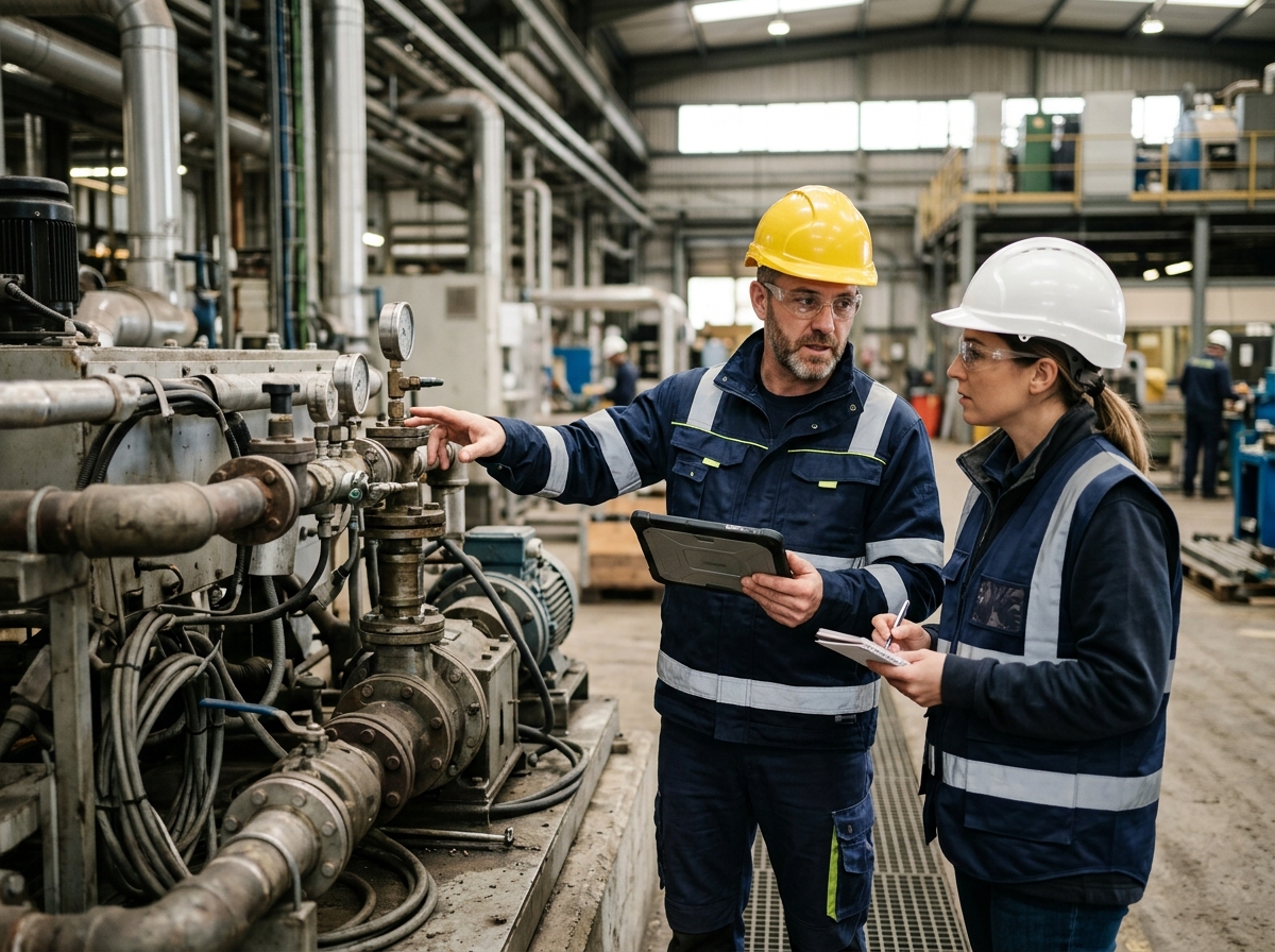 Technician explaining equipment to a client on site