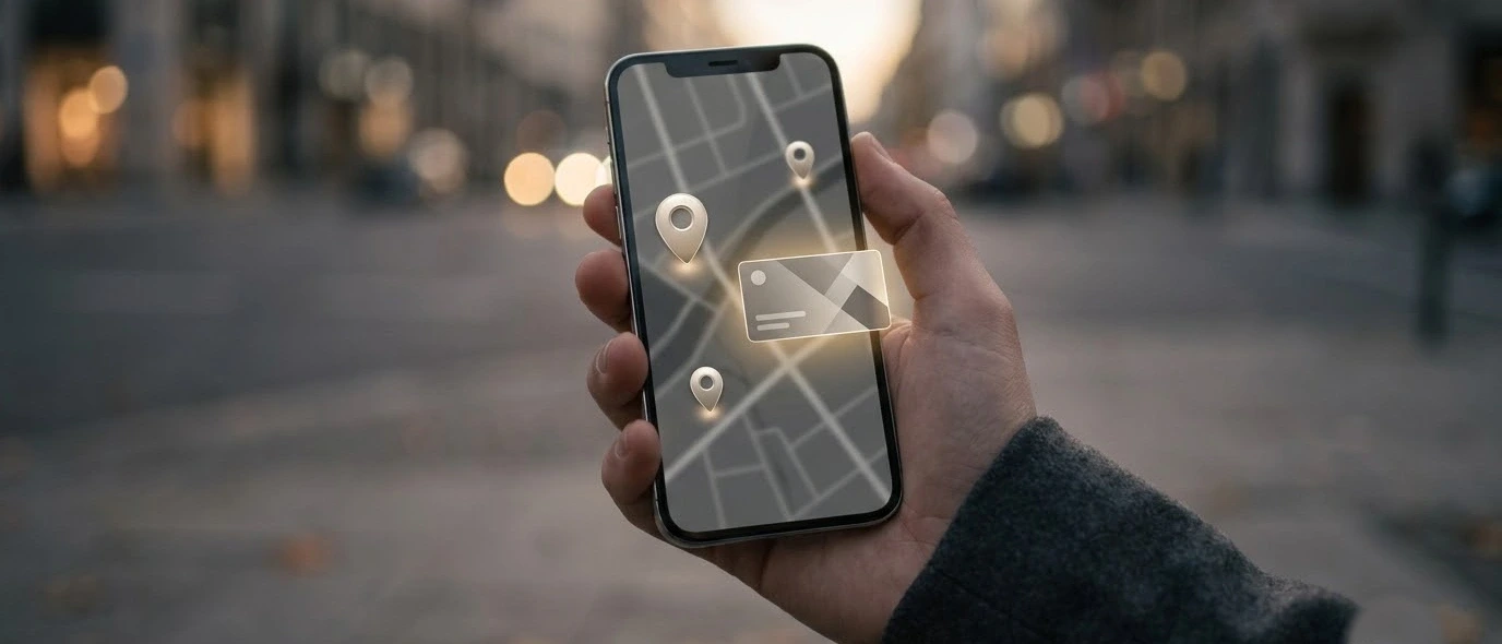 Local search results and map pins on a smartphone