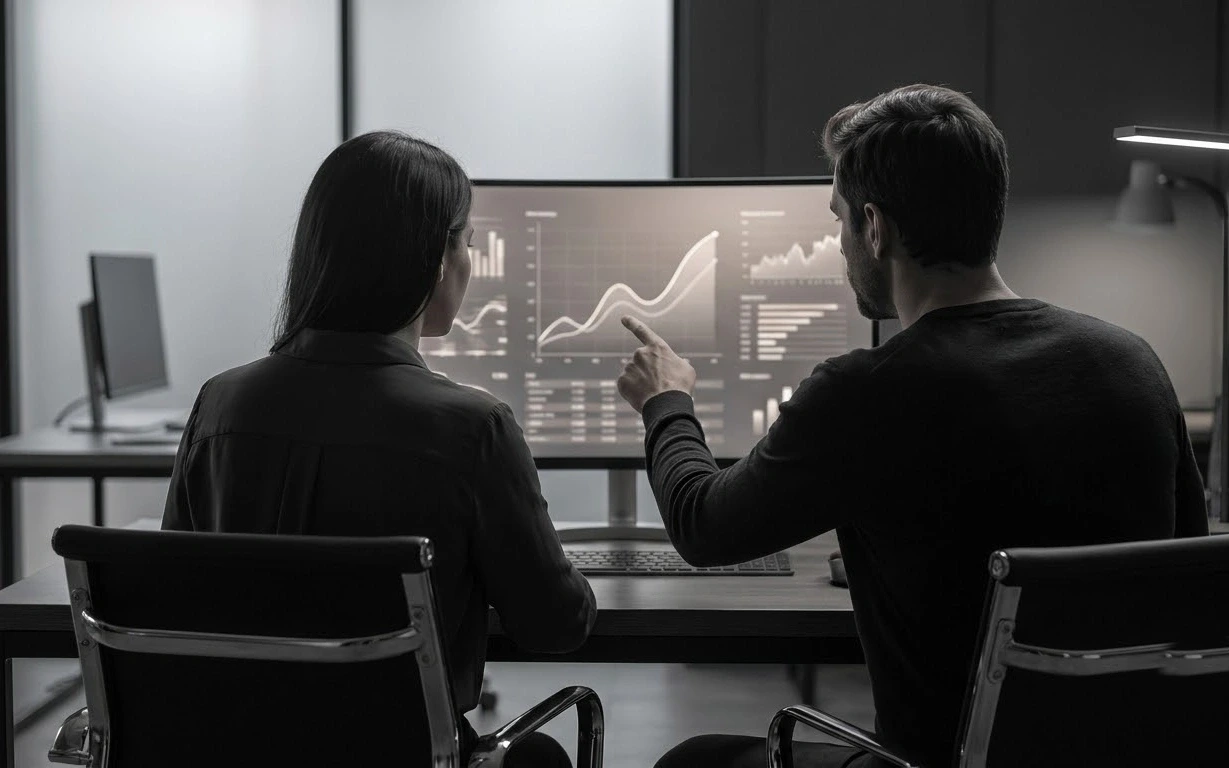 SEO strategists reviewing search analytics