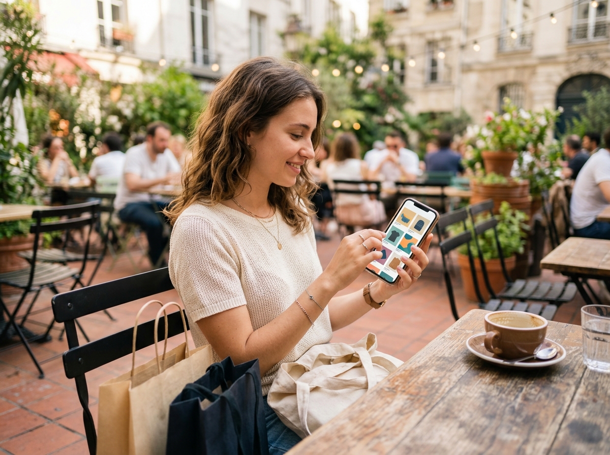 Shopper browsing a fashion store website on a phone