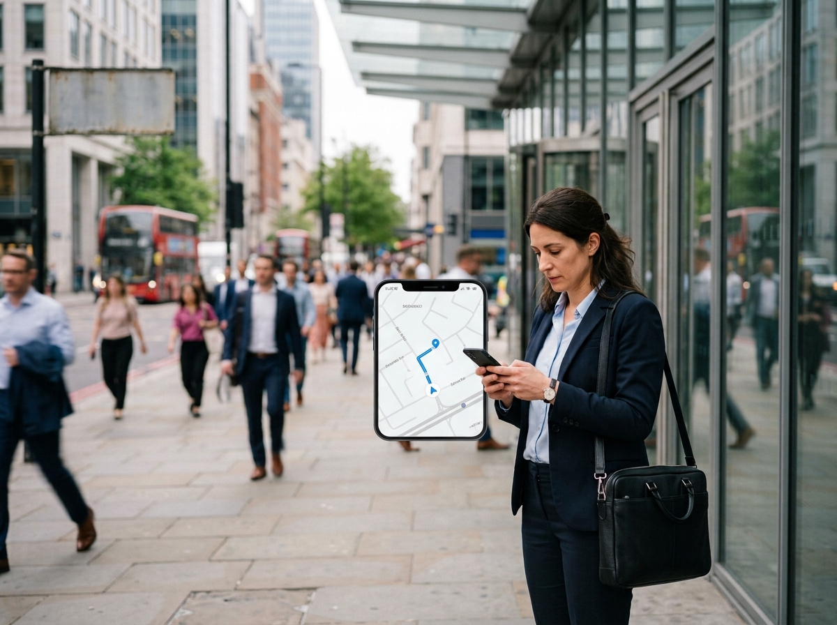 Person finding a local advisor's office on a phone