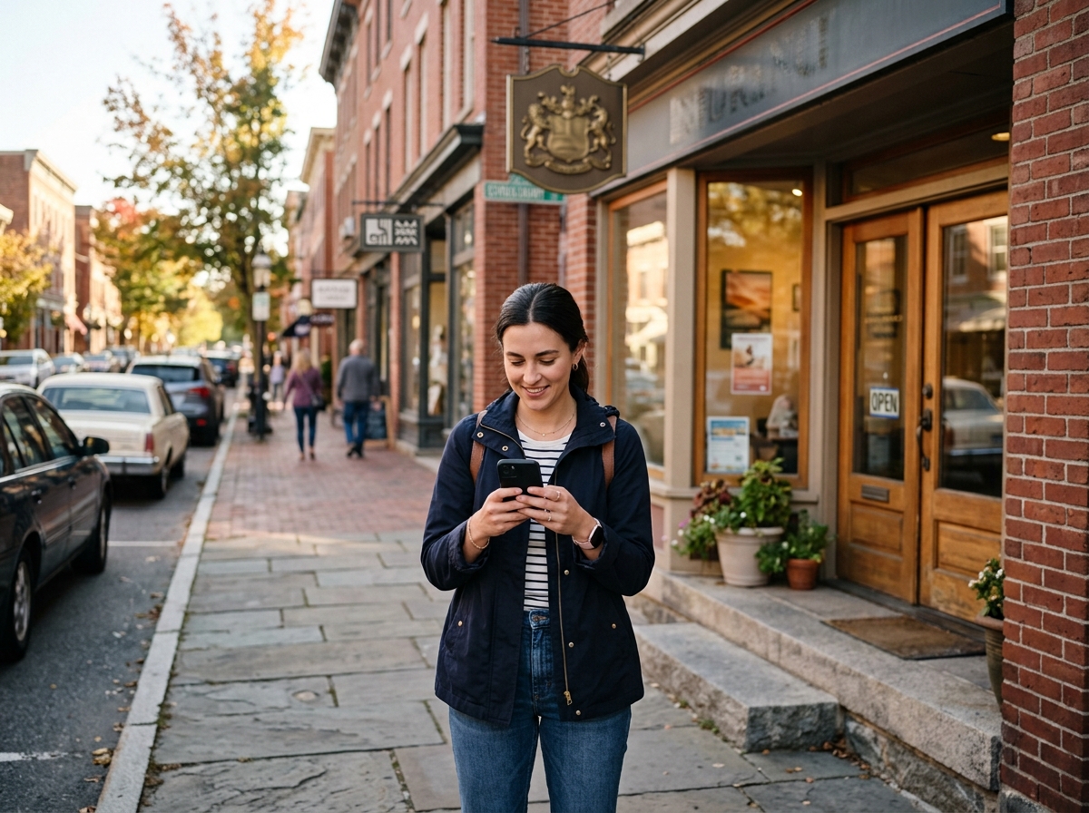 Person finding a local insurance agency on a phone