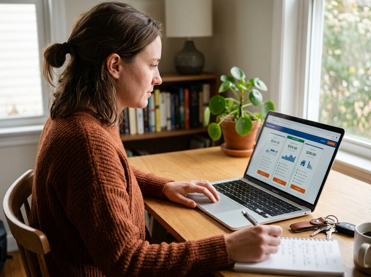 Person comparing insurance quotes on a laptop at home