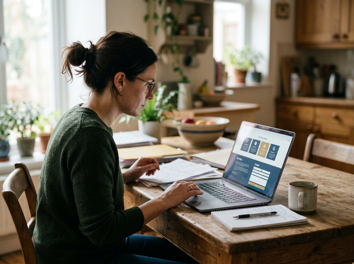 Client researching a law firm website on a laptop