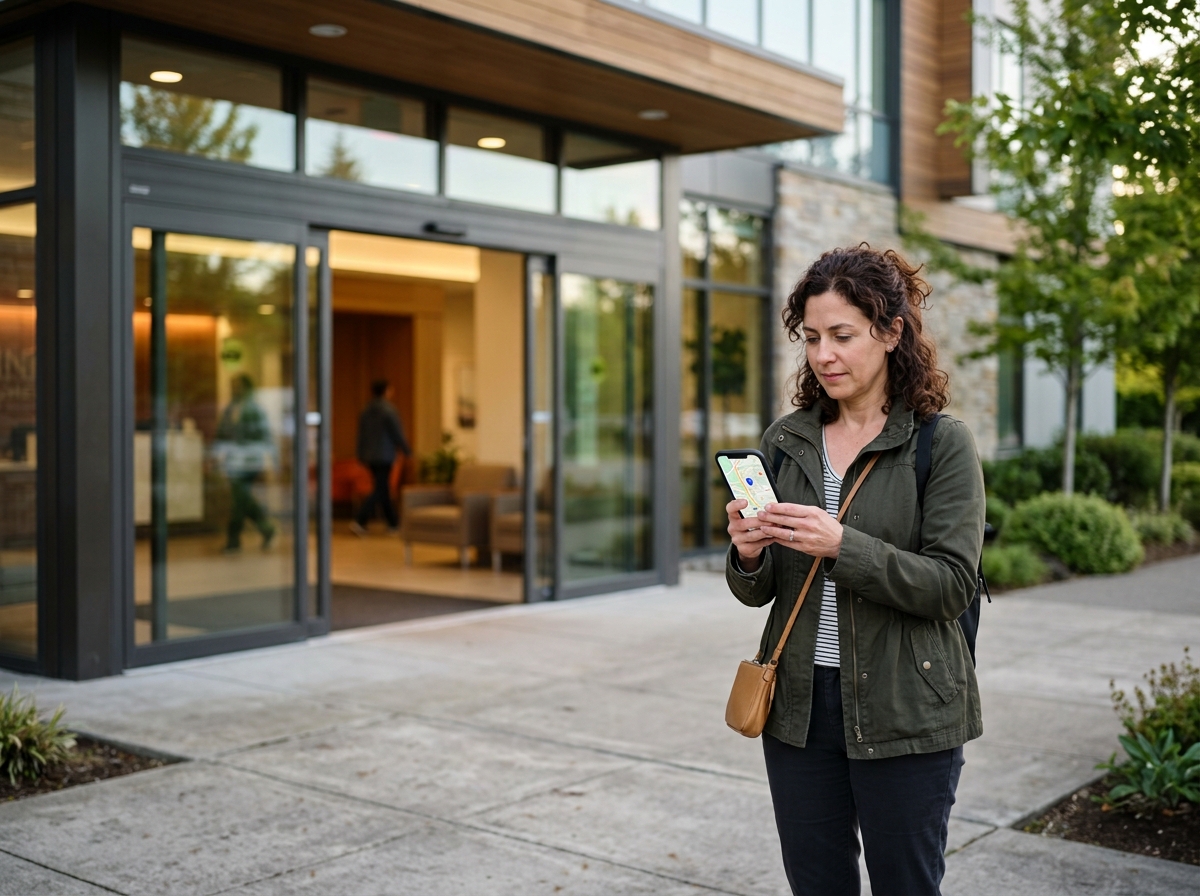 Patient checking directions to a clinic on a phone