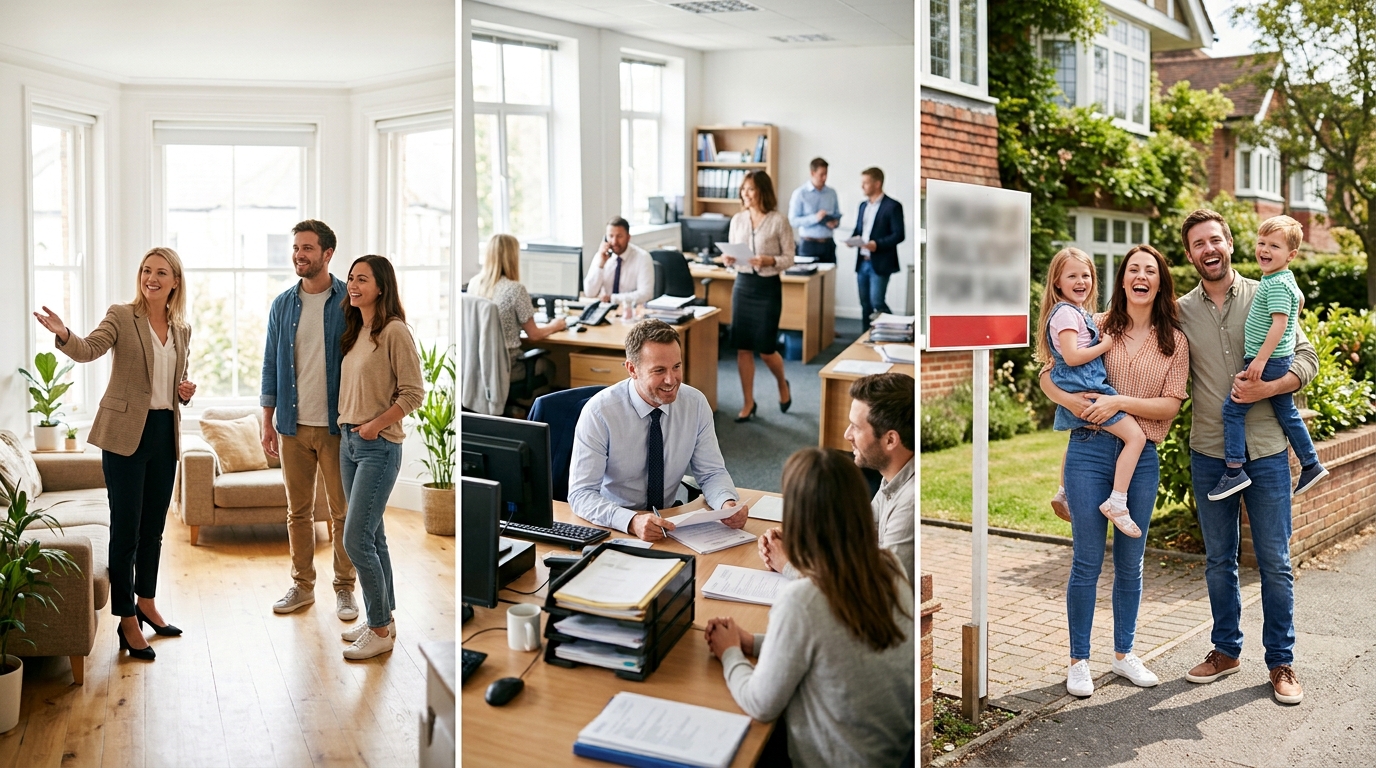 A property viewing, an agency office and a sold sign outside a home