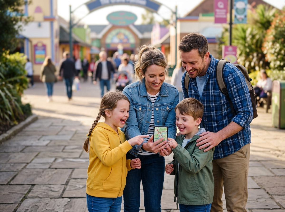 Family finding a leisure venue on a phone