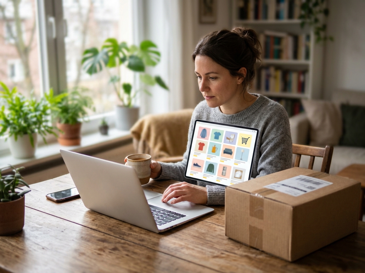 Shopper browsing an online store on a laptop