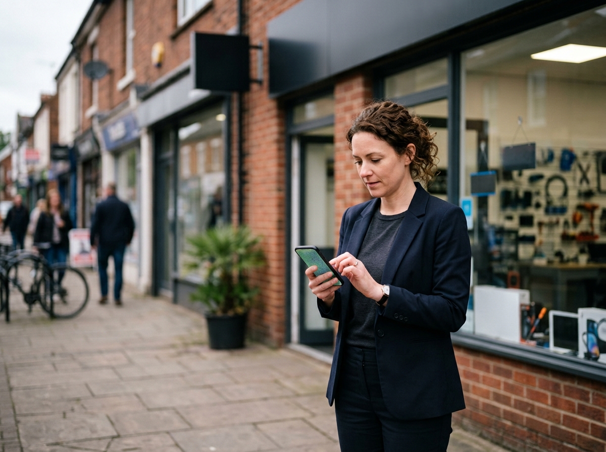 Business owner finding local IT support on a phone
