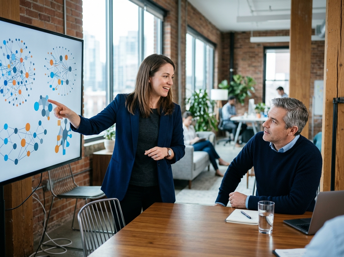 Strategist presenting a results map to a colleague