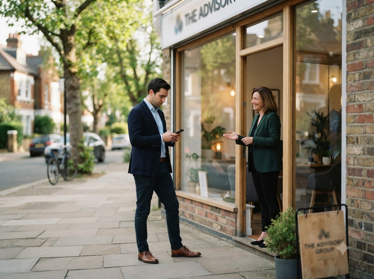 Client arriving at a local financial advisory office