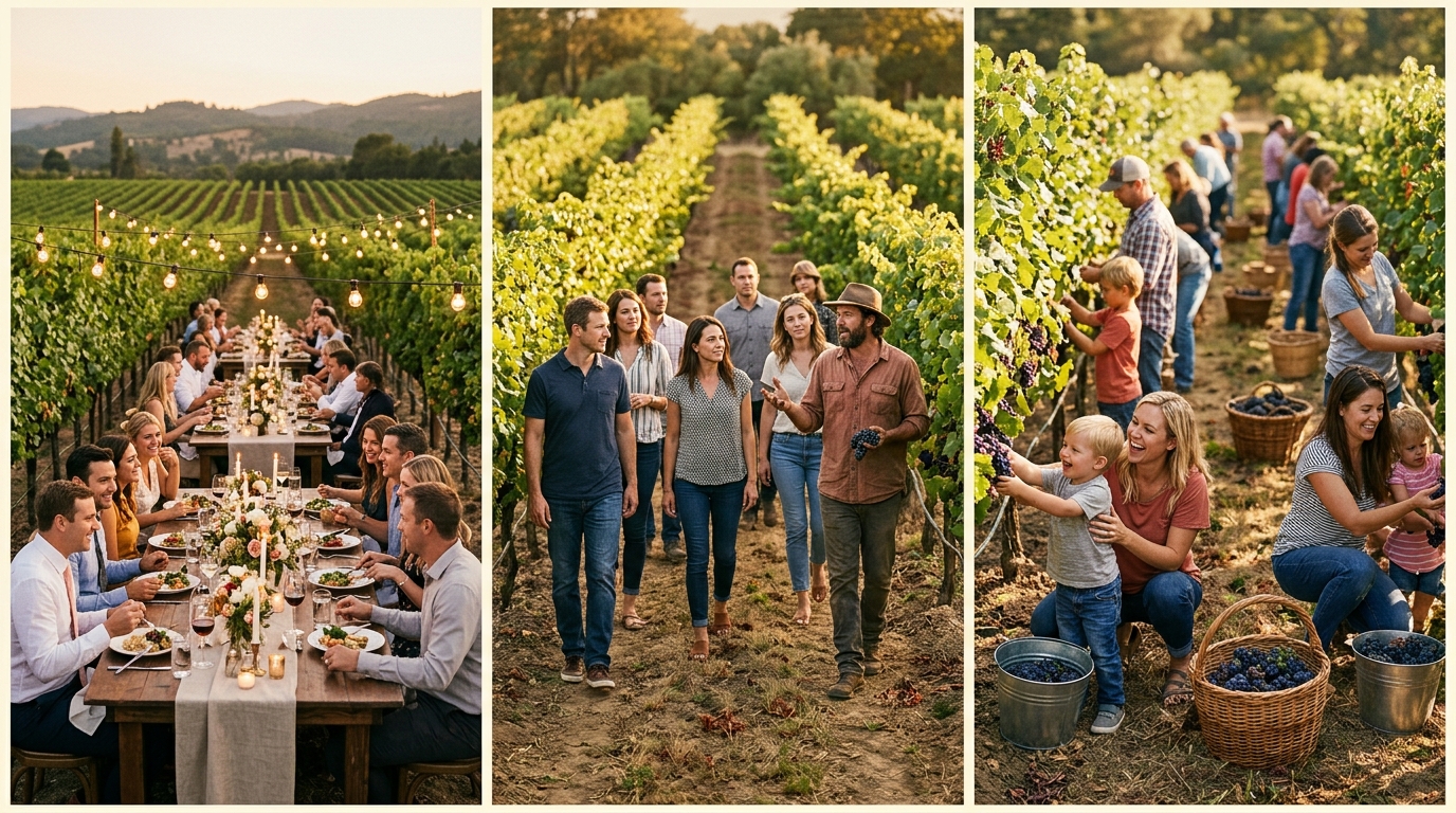 A wedding among the vines, a guided vineyard tour and a family harvest festival