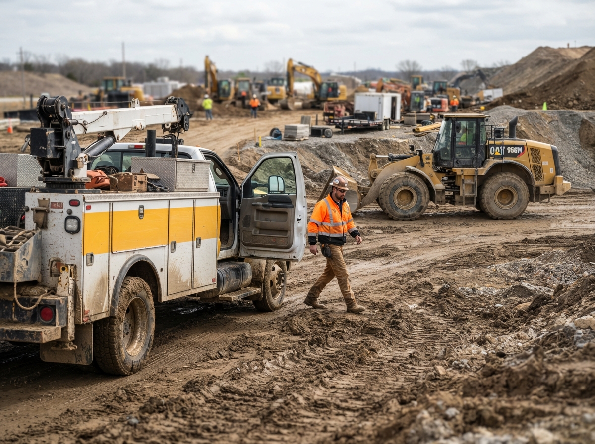 Mobile service truck arriving at a construction site