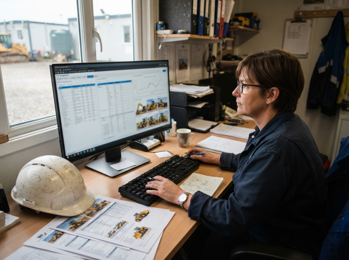 Fleet manager comparing equipment specs online