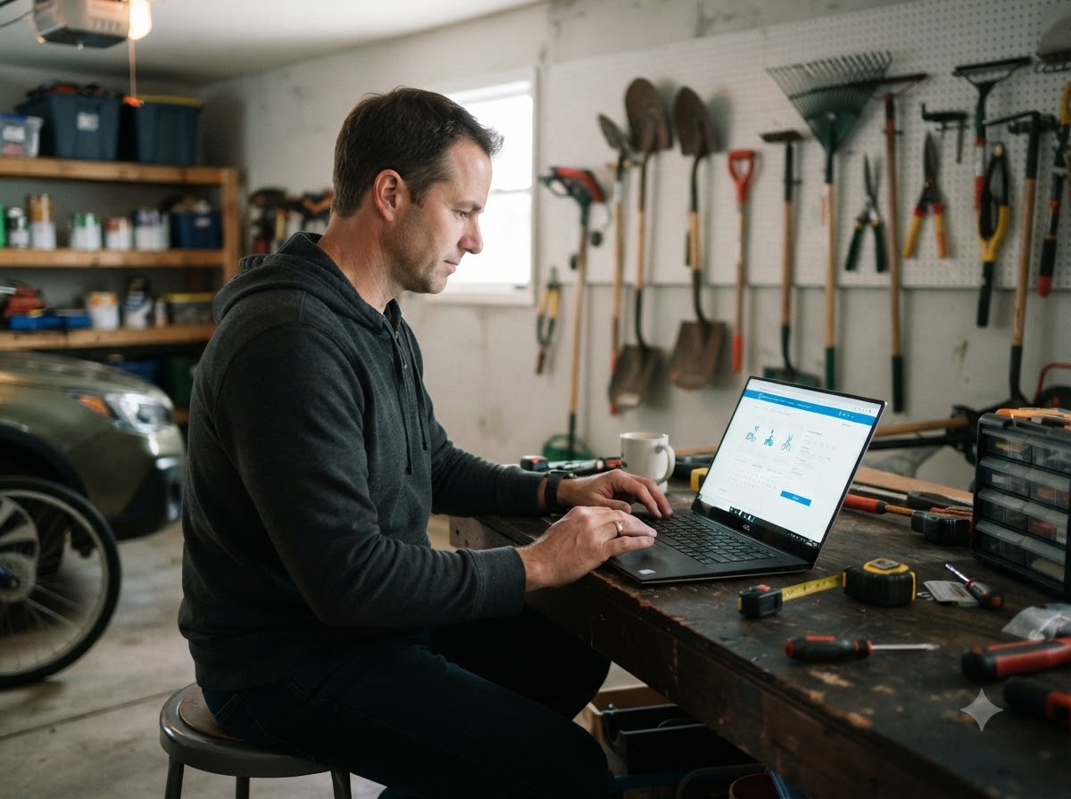 Homeowner reserving a rental machine online