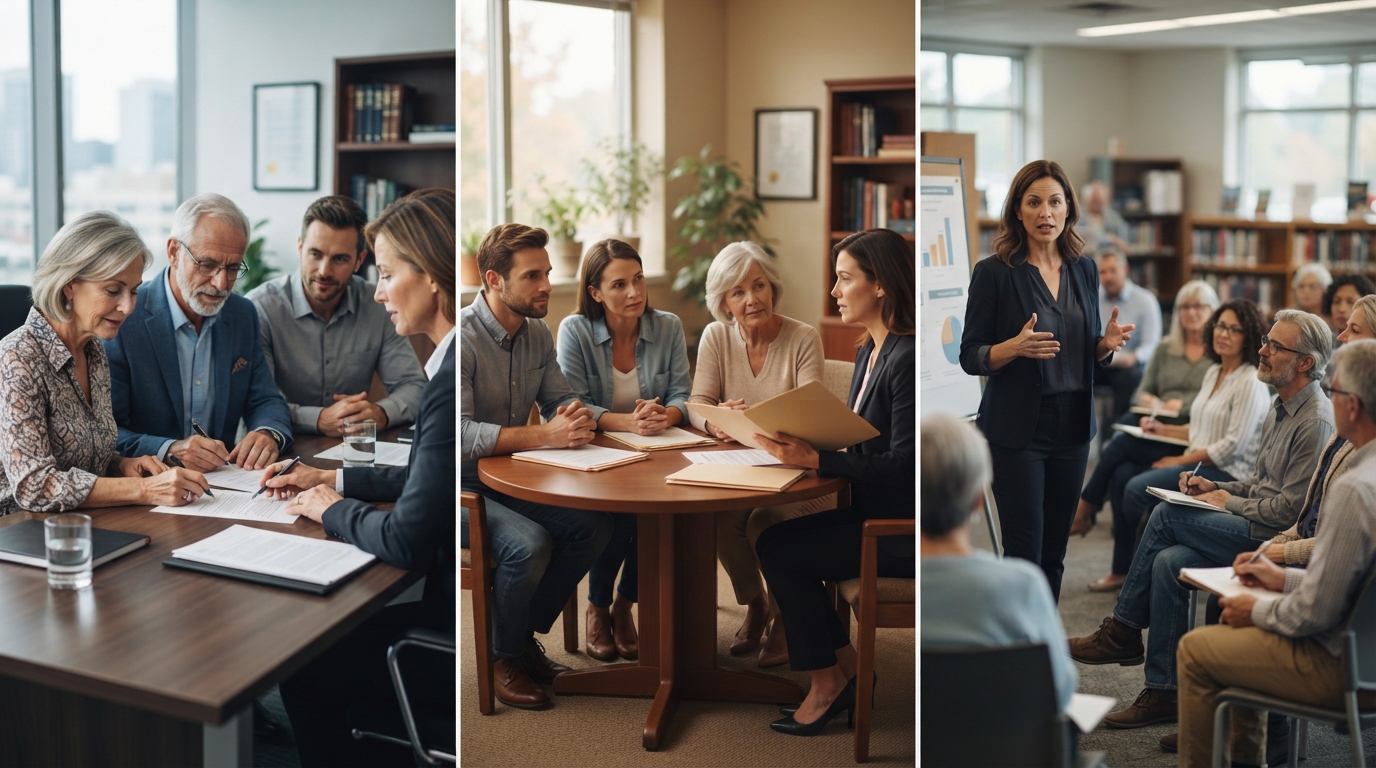 A will signing, a probate meeting and an estate planning workshop