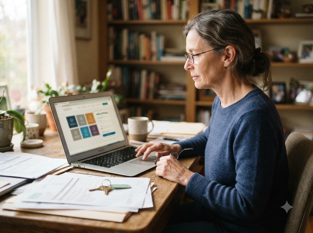 Executor researching appraisal services on a laptop