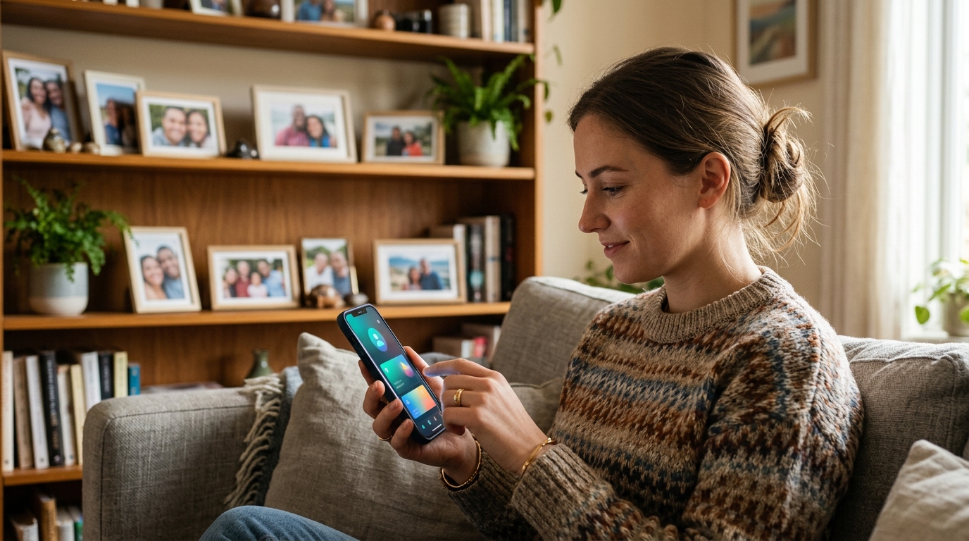 Person sending money to family abroad on a phone at home